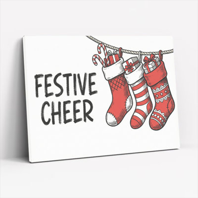 «Festive Cheer Christmas Bas and Candy Cane», reproduction d'art sur toile tendue sur toile, ensemble de 1