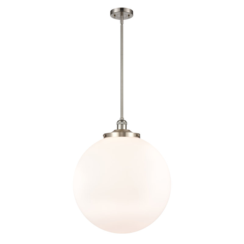 Luminaire suspendu simple à 1 lumière Beacon, Nickel satiné brossé, Blanc mat