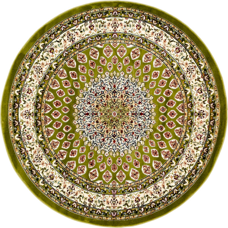 Tapis vert à motif floral Jackson, Rond 10pi