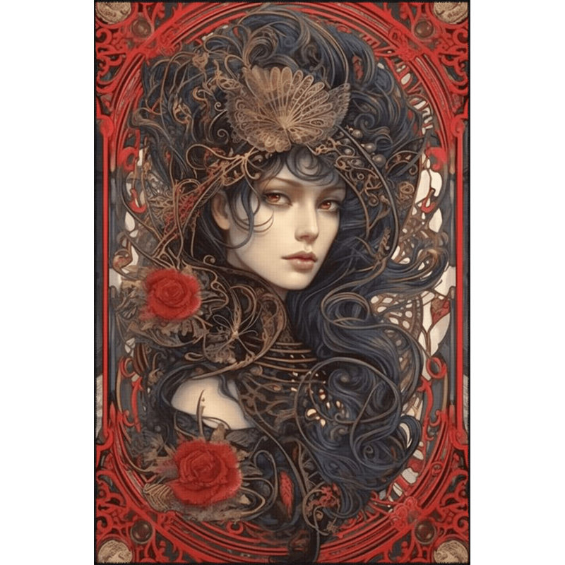Tapis décoratif moderne à motif de portrait de femme noir, Rectangle 5 pi 1 po x 7 pi 7 po
