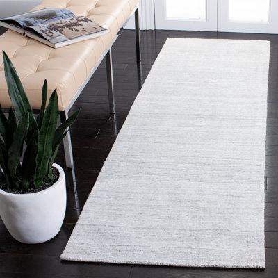 Tapis gris clair en laine / coton / laine tissé à la main Abbie-Lei