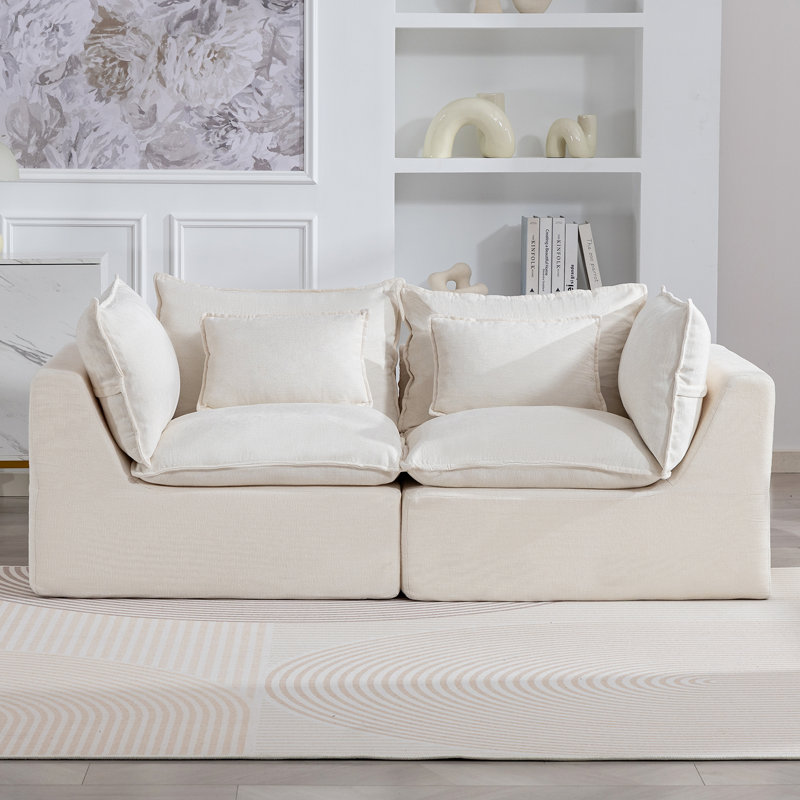 Boneless 74.8" Wide Comfy Cloud Couch Loveseat Sofa, Cream