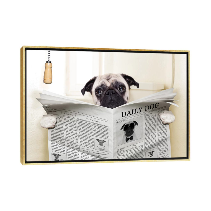 Toilette pour chien-impression d’art graphique, Pas de tapis, H 32 po x l 48 po x P 1,5 po, Toile encadrée d'or