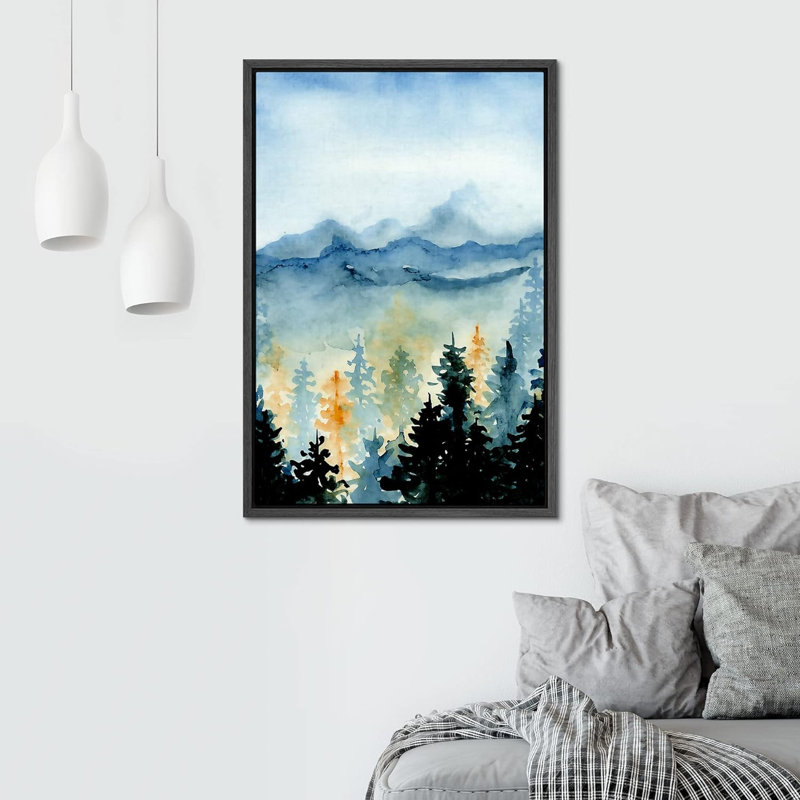 Paysage de forêt Woodland «Vibrant Autumn Pastel Mountain Forest» sur, H 36 po x l 24 po, Cadre flottant noir