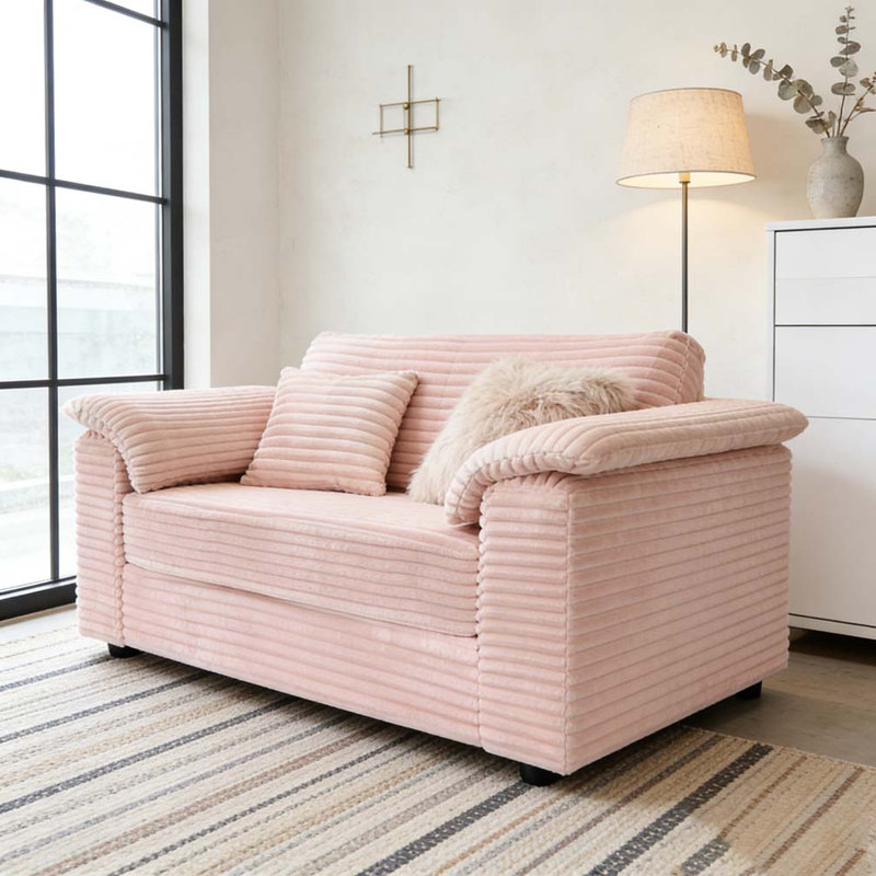 Ensemble de fauteuils et tabourets de rangement en velours côtelé de 47,24 pouces avec ports USB, Rose