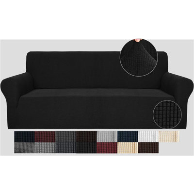 Housse de canapé haute extensible pour canapé 3 pièces Housse de canapé en jacquard élastique 1 pièce Housse de canapé antidérapante avec protecteur de meuble élastique pour enfants (canapé, noir)
