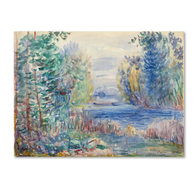 «River Landscape 1890» par Pierre-Auguste Renoir - reproduction, H 24 po x l 32 po