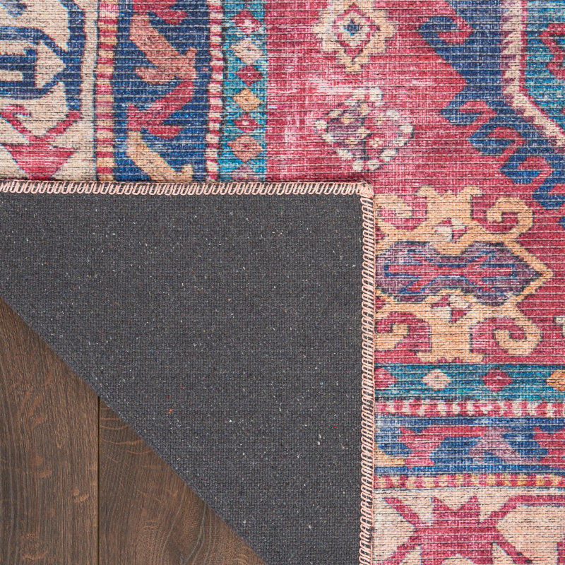 Machine Washable Southwestern Navy/Muted Red/Beige Area Rug, Rectangle 7'10" x 9'10"