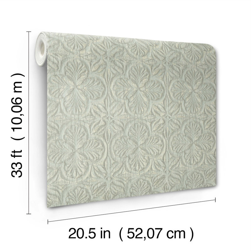 Devendri Prepasted Damask Double Roll, Light Blue
