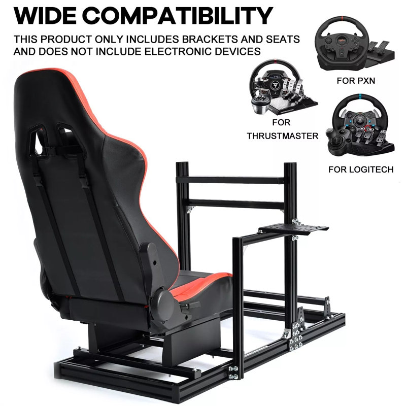 Anman Gt/F1  Introductory Simulation Racing Cockpit 6030 Aluminum Racing Frame, Shift Panel With Additional Sidebar, And More Stable. Fit For Straight Drive Steering Wheel Gpro Csldd T818 , Includes Frame & Seat Only