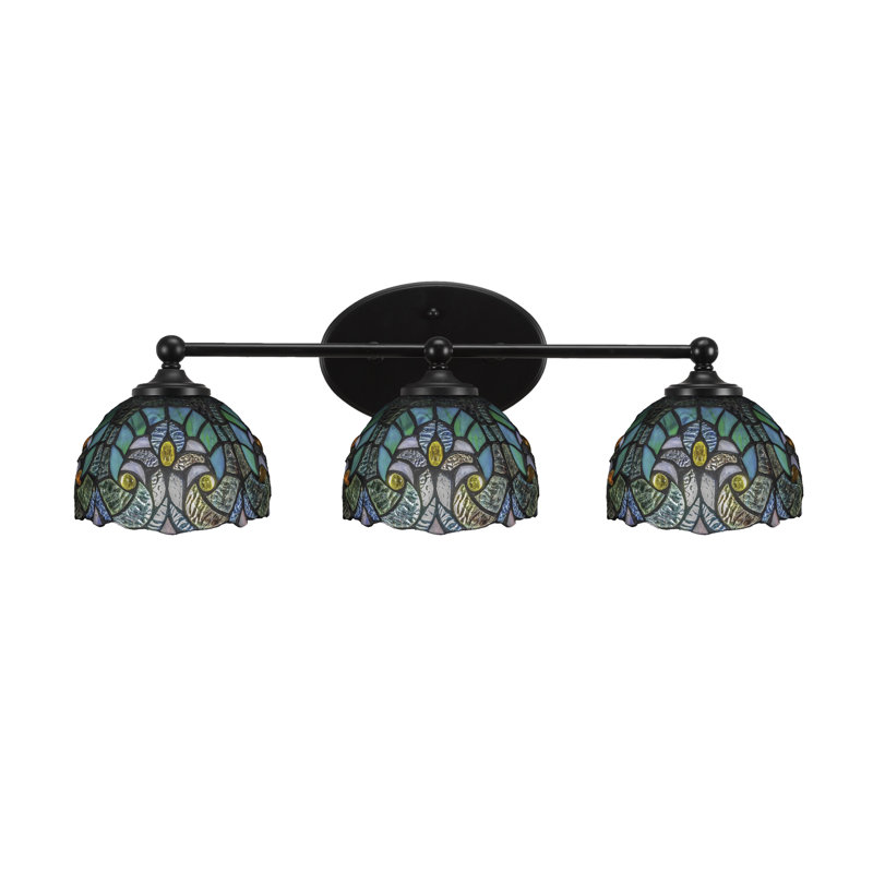 Barre d'éclairage de salle de bain Carisa au fini noir mat avec verre d'art cyprès turquoise de 7 po, 3