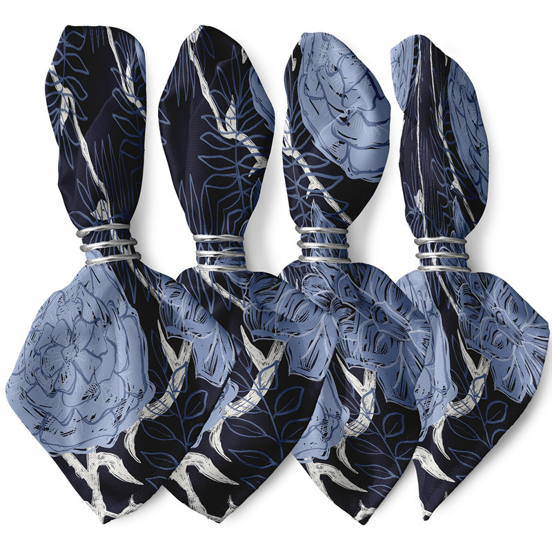 Cerrisa Abstract Floral and Leaf Design Napkins, Blue