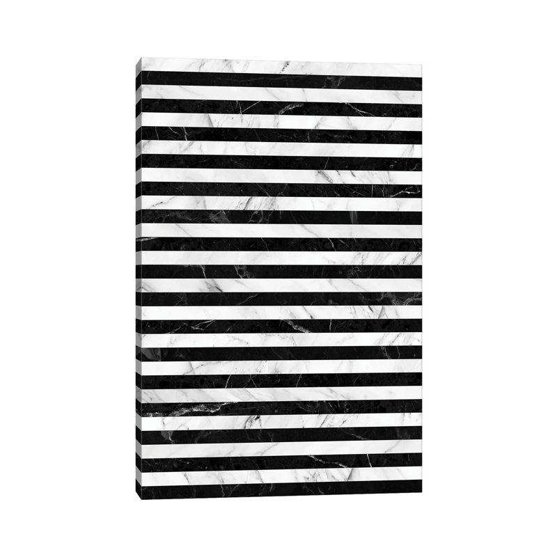 Motif de rayures de marbre - noir et blanc, H 48 po x l 32 po x P 1,5 po