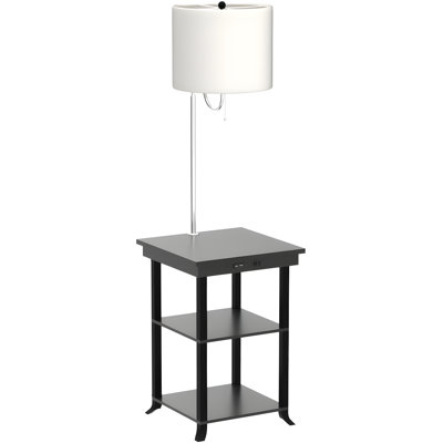 Table de bout moderne avec lampe intégrée et station de charge - Table d'appoint avec ports USB-C et USB, lumière DEL, interrupteur à chaîne et tablette de rangement