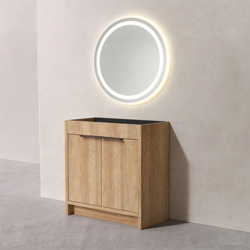 Base de meuble-lavabo simple autoportante de 30 po avec portes doubles et charnières à fermeture douce en chêne naturel (lavabo non inclus)