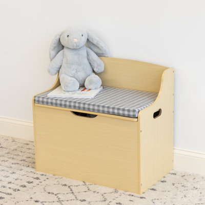 Winston Porter Jaime Hinged Toy Storage Chest With Removable Cushion, Natural/Grey by Winston Porter