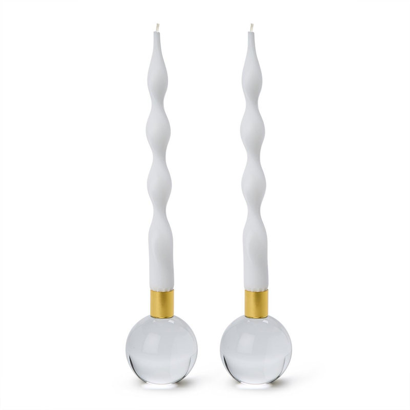 Ensemble de 2 chandelles effilées en cristal transparent avec détails en fer - Bougeoirs élégants