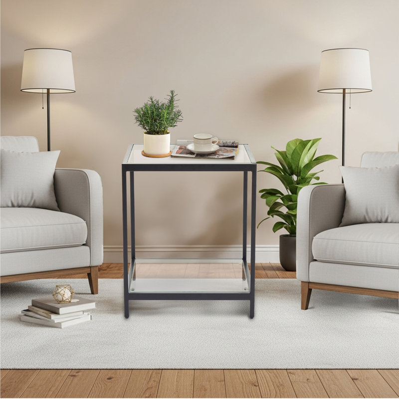 20"Square Glass Coffee Table, Black