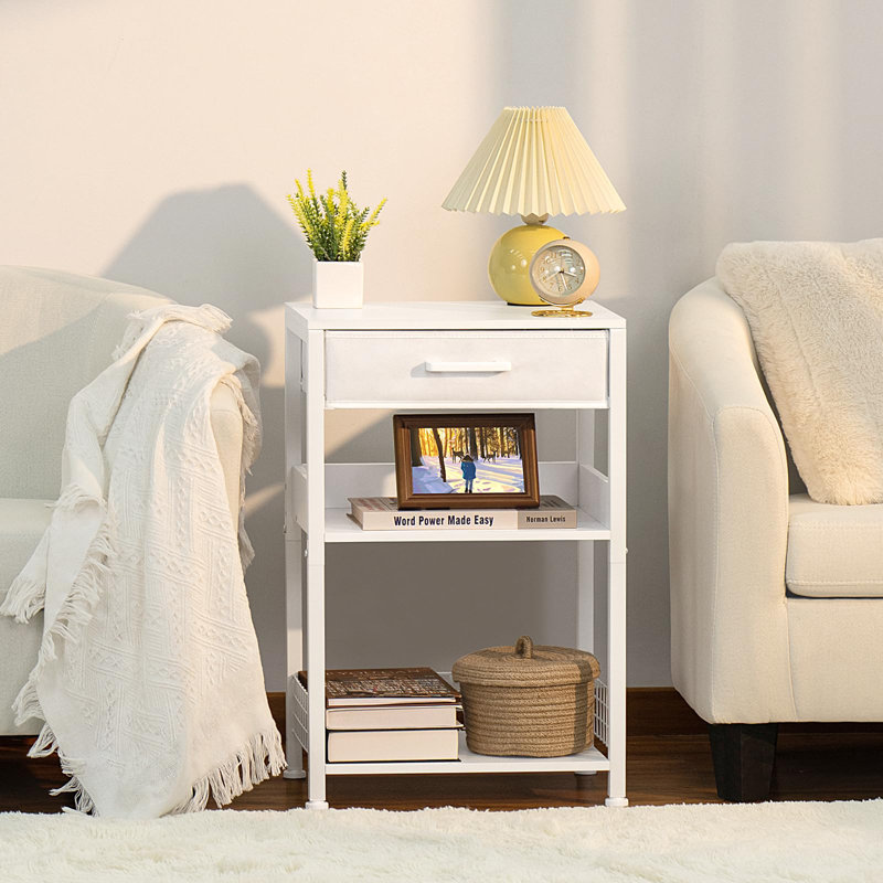 Three-Tier Industrial Side Table, Modern Small Printer Table Stand With Storage Rack, Multifunctional Bedside Table