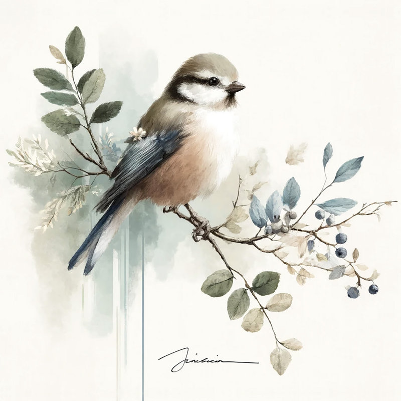 «Bluebird and Berries on Branch», art mural sur toile tendue, H 30 po x l 30 po x P 1,5 po
