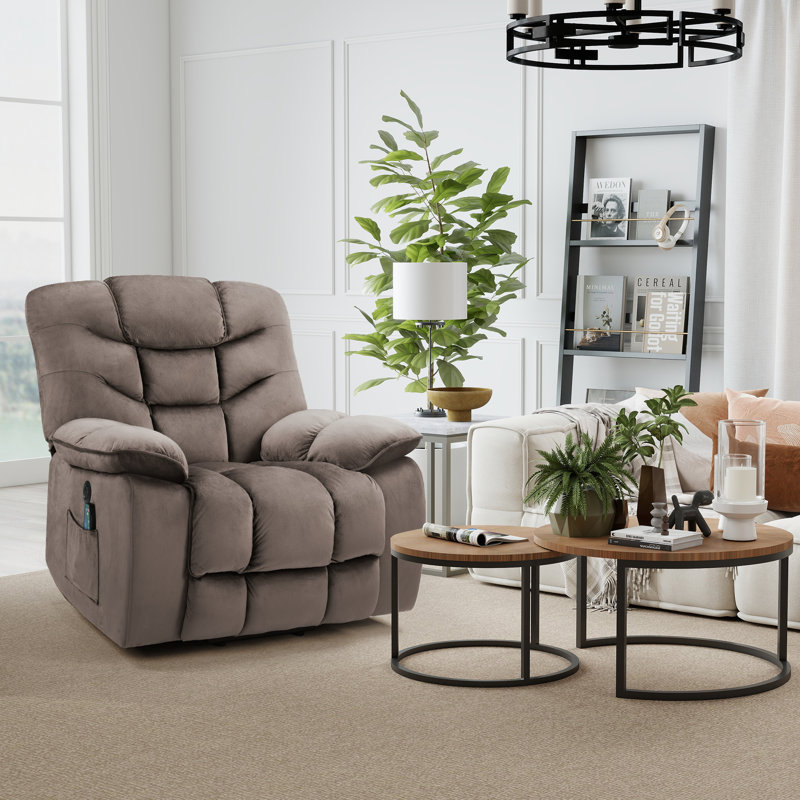 Fauteuil inclinable électrique lève-personne de 43,3 po avec chauffage, massage et ports USB / Type-C - Revêtement en microfibre