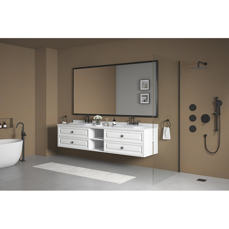 Meuble-lavabo pour salle de bain Doulble Sink, Blanc