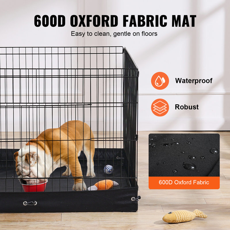 Foldable Black Metal Dog Playpen with Waterproof Bottom Pad