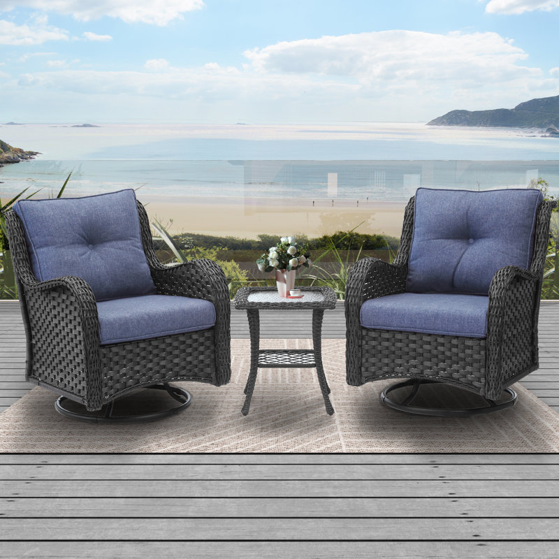 Motofumi 2 - Person Patio Conversation Set with Cushions, Navy, Black