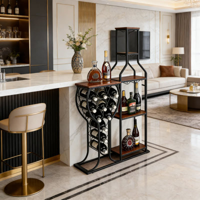 5-Tier Freestanding Wine Rack & Bar Cabinet - Holds 11 Bottles With Glass Rack And Storage Shelves For Kitchen, Dining Room, Or Home Bar