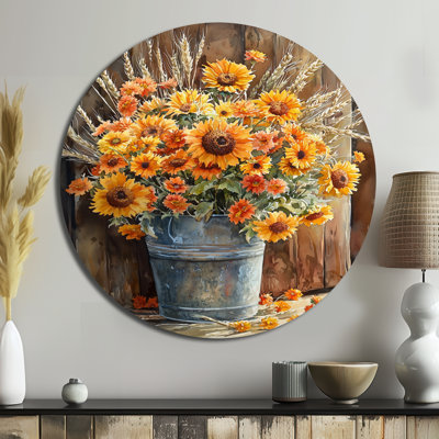 Petrovich - Tournesols, art mural rond en métal