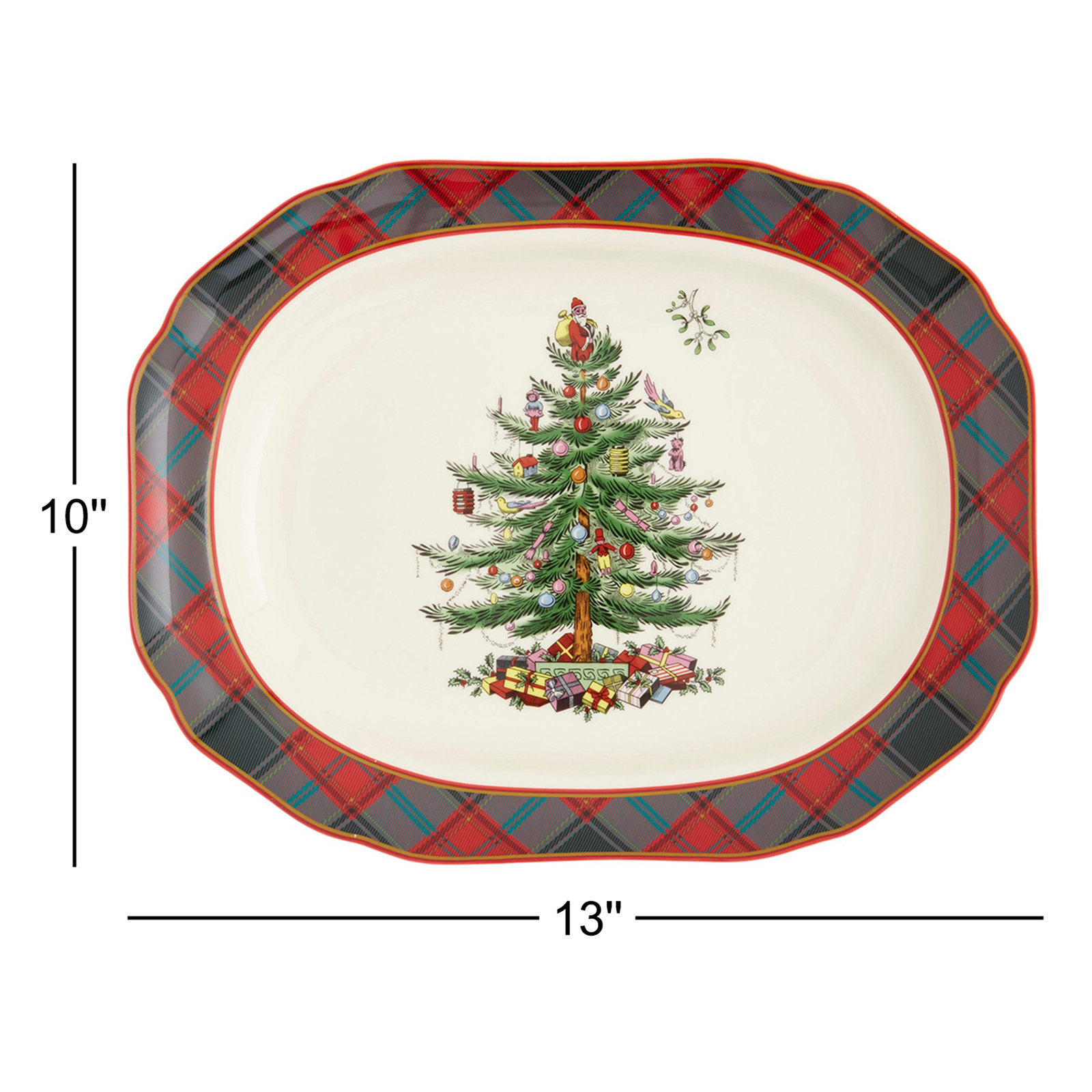 Spode Christmas Tree Tartan Rectangular Platter 14"