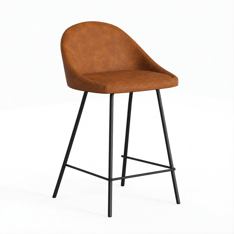 Holmes Vegan Leather Bar & Counter Stool, Counter Stool (23.5" Seat Height), Saddle Tan Vegan Leather