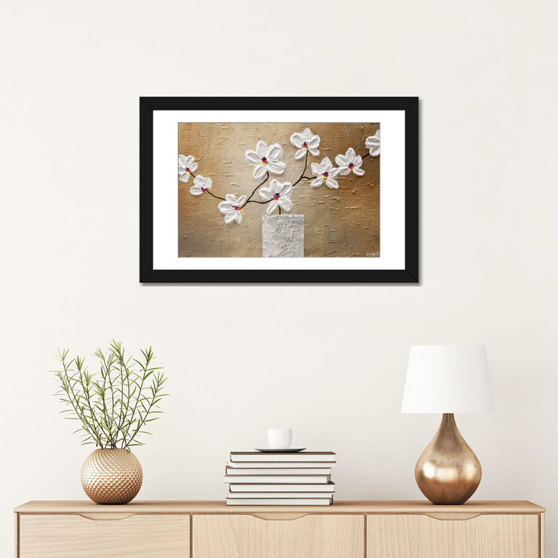 «Swiger White Orchid», impression sur toile, Papier d'art encadré noir, H 16 po x l 24 po x P 1 po