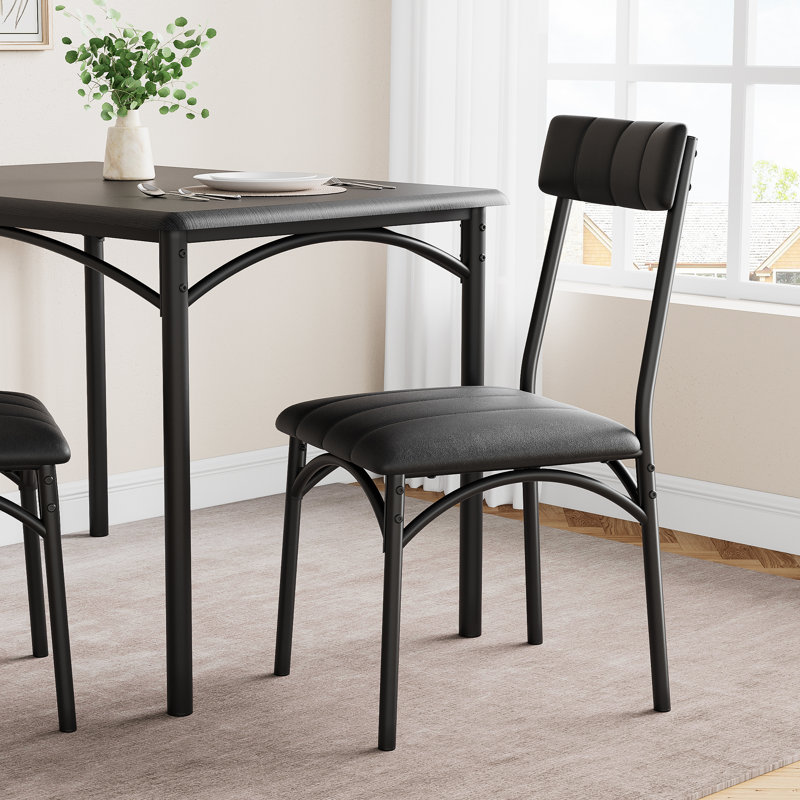 Ensemble de table de salle à manger 5 pièces pour 4 personnes - Table de cuisine rectangulaire et 4 chaises rembourrées, meubles de salle à manger en métal et bois, noir rustique - Couleur: 1 + 4 ensemble de table et chaises noir