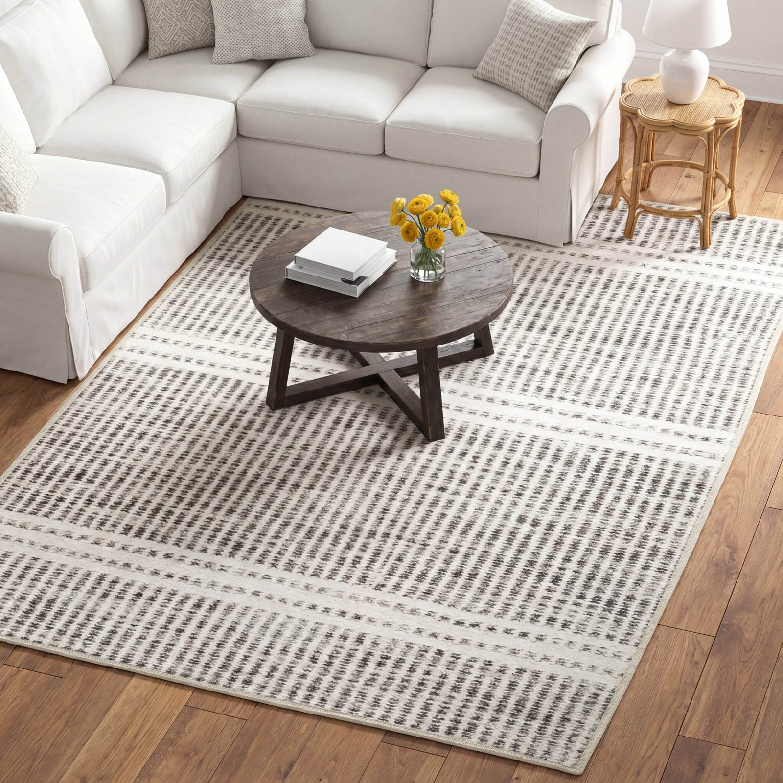 Malta Grey Machine Washable Striped Rug, Rectangle 8'6" x 11'6"
