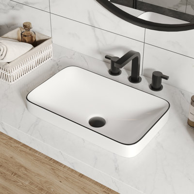 DeerValley Ally 19'' x 12'' Drop-In Bathroom Sink Semi-Recessed Vessel Sink Rectangular Above Counter Basin