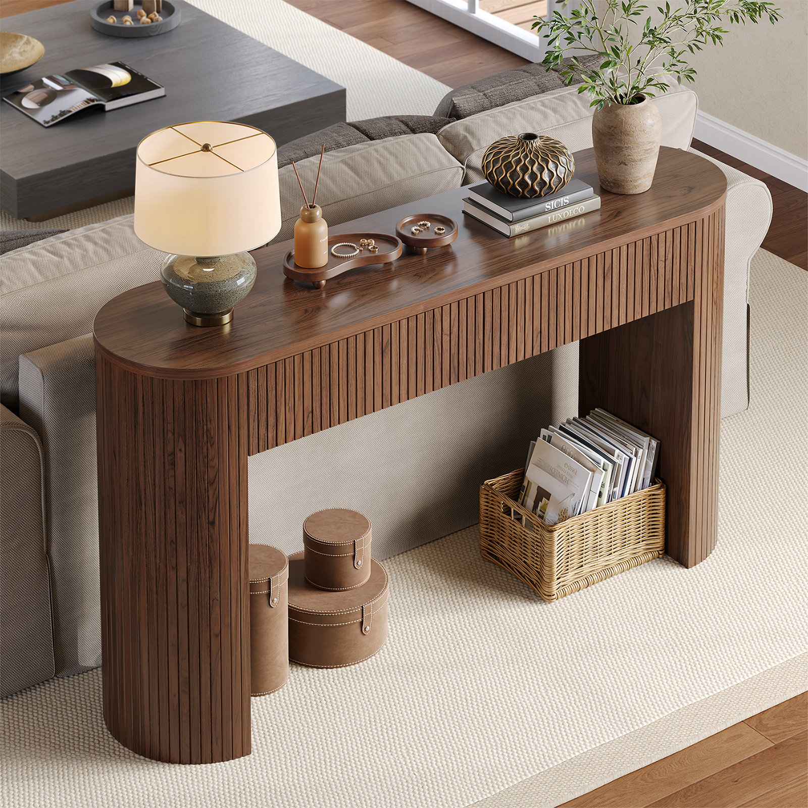 George Oliver 55'' Tambour Console Table With Oval Tabletop For Living Room Hallway Foyer Entrance Study & Reviews | Wayfair