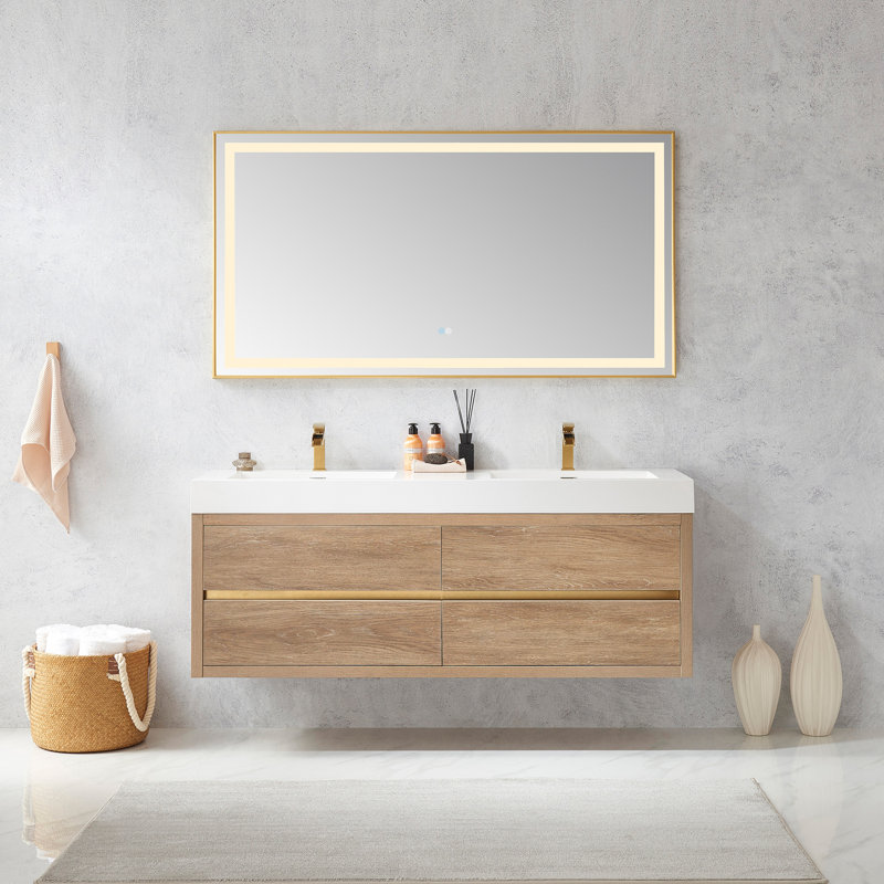 Vali 59.8'' Double Bathroom Vanity with Composite Top, White