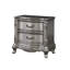 Table de chevet avec 2 tiroirs en argent antique - Structure en bois feutrée