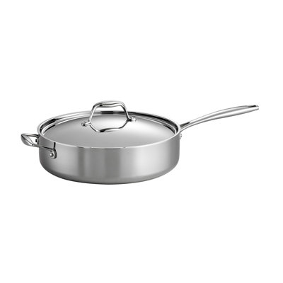 6 QT Covered Deep Saute Pan - Tri-Ply Clad Stainless Steel Induction - Sea - Gourmet