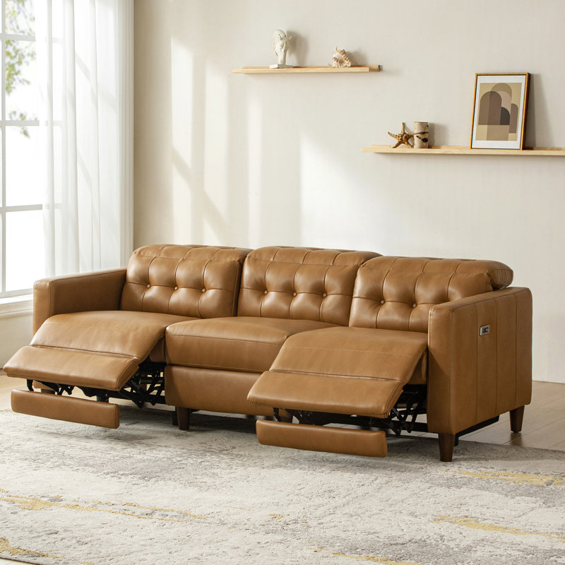 Gurdarshan Leather Dual-Motor Power Reclining Sofa, Camel