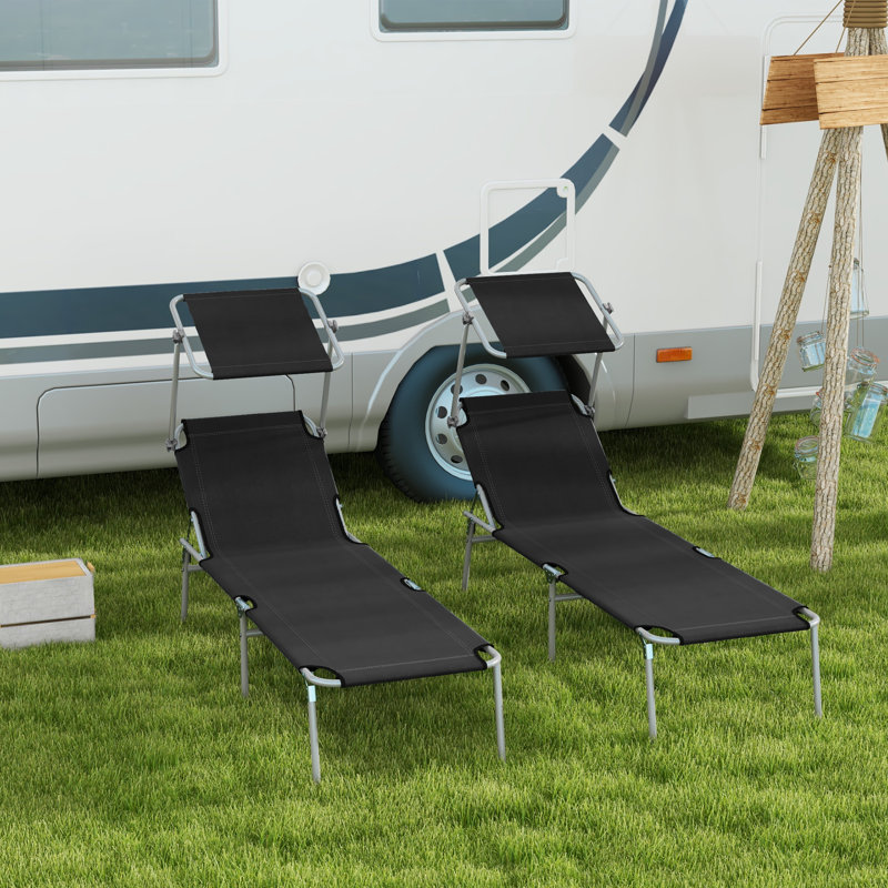 Outsunny Folding Sun Lounger Set of 2 with Canopy, Portable Black