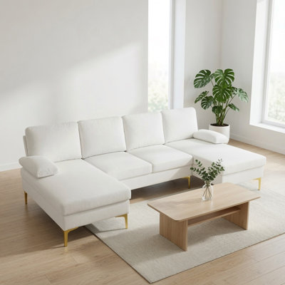 Canapé modulaire en U avec méridienne double et revêtement en velours
