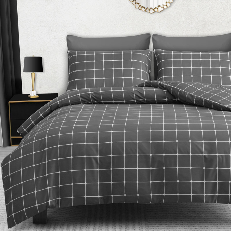 Luxury Double Brushed Microfiber Reversible Duvet Cover Set with Zipper Closure and Corner Ties