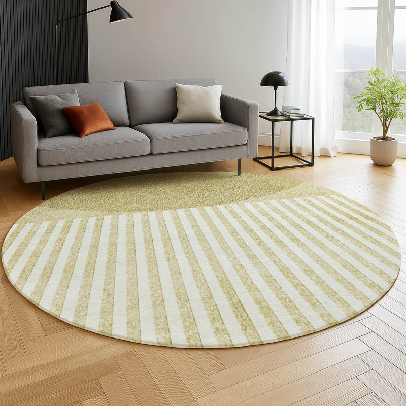 Premium Machine Washable Mayfield AMF2134 Geometric Rug, Wheat, 8' Round
