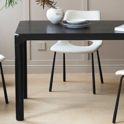 Black Rectangular Solid Wood Dining Table