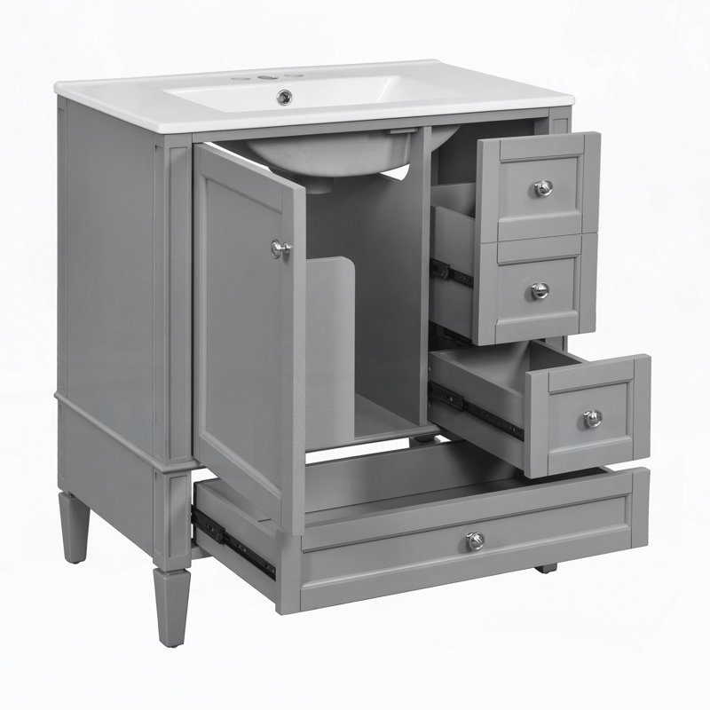 Meuble-lavabo 30 po avec lavabo en céramique, Gris