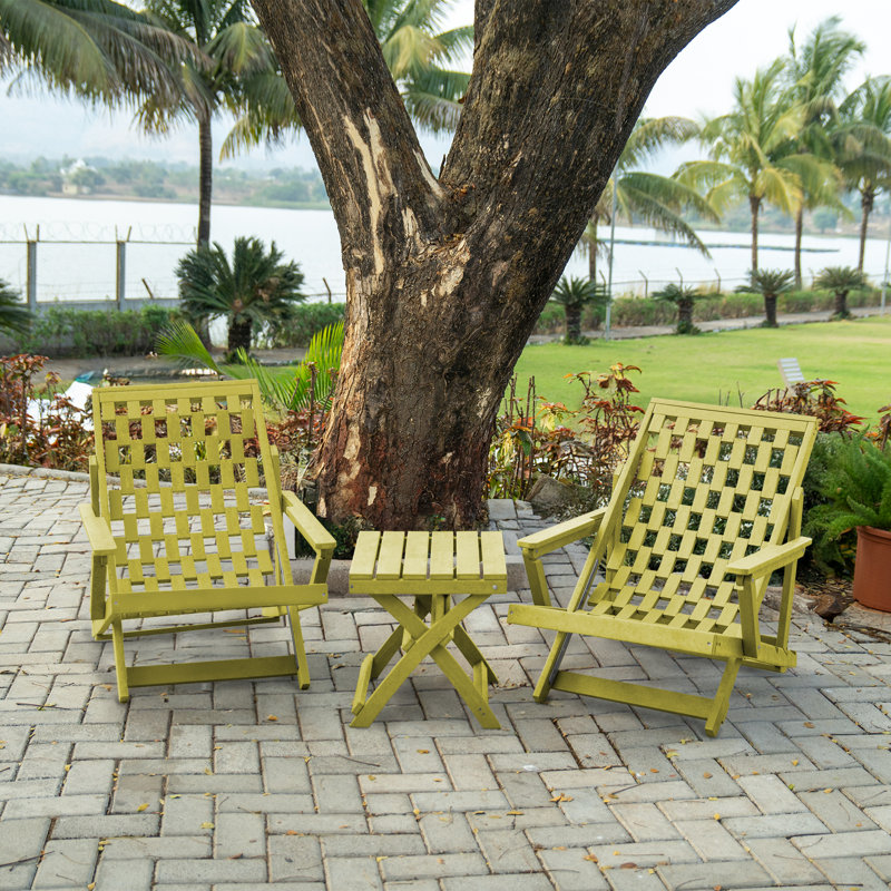 Pinecrest Fully Assembled All-Weather Outdoor Folding Lounge Chair and Table 3 Piece Set, Yellow