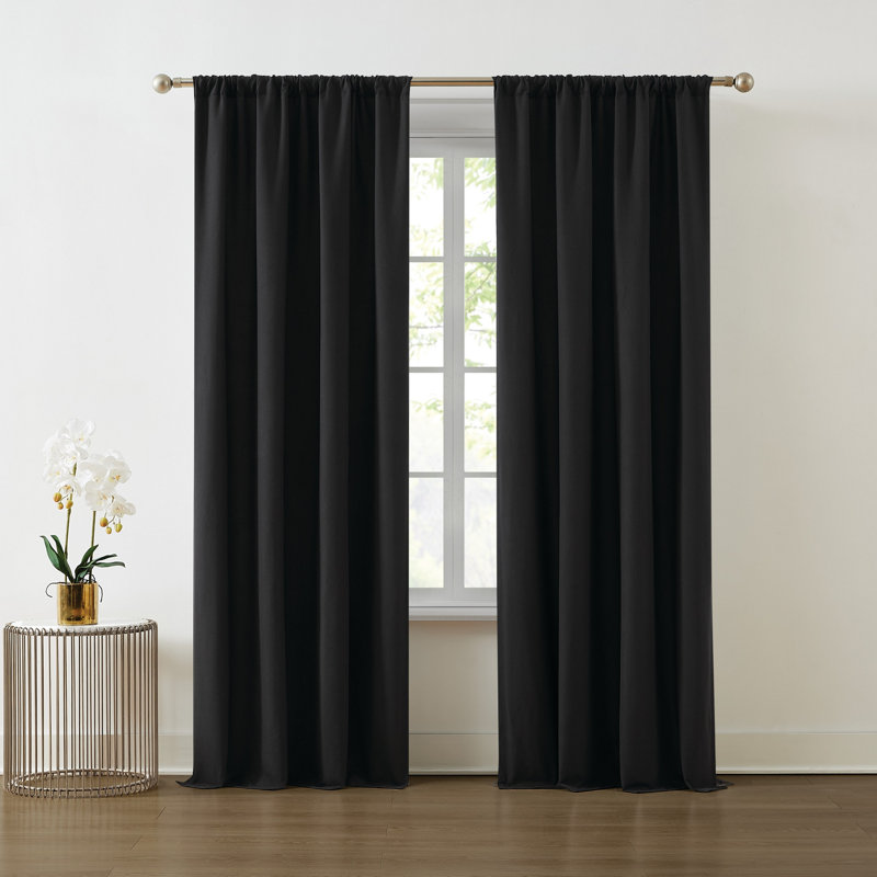Paire de rideaux semi-transparents en polyester, L 50 po x L 84 po, Noir