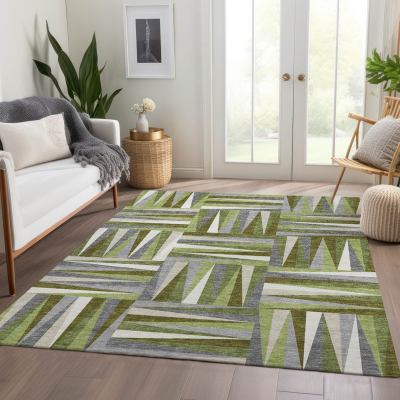 Premium Machine Washable Collett AMF1012 Squares Rug, Rectangle 2'6" x 3'10"